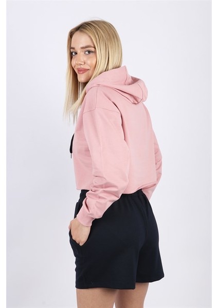 Kadın Pembe Crop Sweatshirt