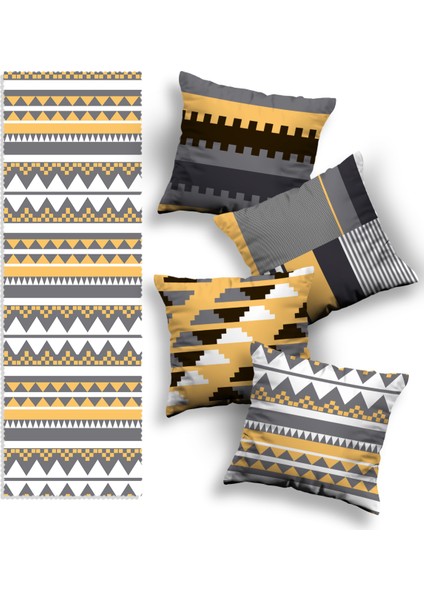 4'lü Özel Tasarım Kırlent Kılıfı ve Runner Seti