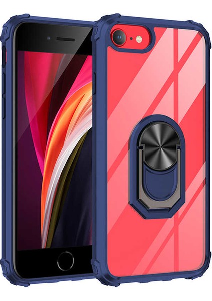 - Apple iPhone SE 2020 - Kılıf Yüzüklü Arkası Şeffaf Koruyucu Mola Kapak - Lacivert