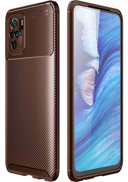 - Xiaomi Redmi Note 10S - Kılıf Auto Focus Karbon Negro Silikon Kapak - Kahverengi