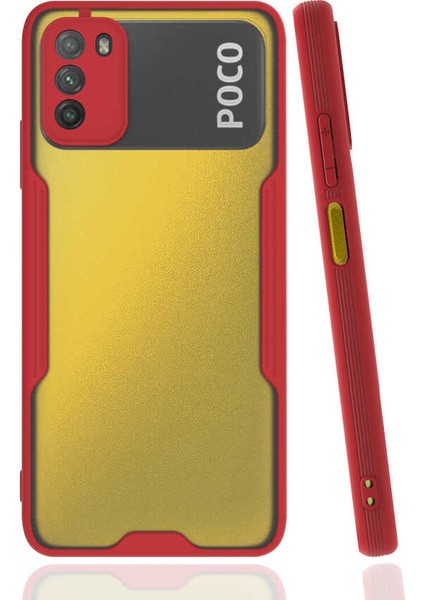- Xiaomi Poco M3 - Kılıf Kenarı Renkli Arkası Şeffaf Parfe Kapak - Kırmızı