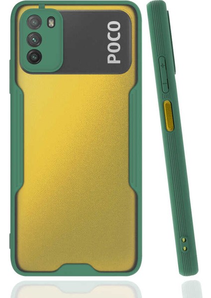 - Xiaomi Poco M3 - Kılıf Kenarı Renkli Arkası Şeffaf Parfe Kapak - Koyu Yeşil