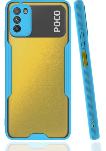 - Xiaomi Poco M3 - Kılıf Kenarı Renkli Arkası Şeffaf Parfe Kapak - Mavi