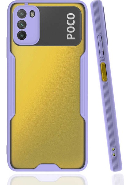 - Xiaomi Poco M3 - Kılıf Kenarı Renkli Arkası Şeffaf Parfe Kapak - Mor