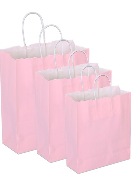 Paketleme Tezgahı 32*41*12 Pembe Saplı Kağıt Çanta 25 Adet