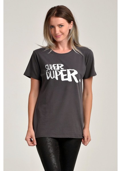 Baskılı Kısa Kol T-Shirt Gri - S