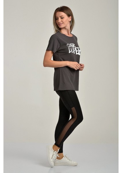 Baskılı Kısa Kol T-Shirt Gri - S fırsatları