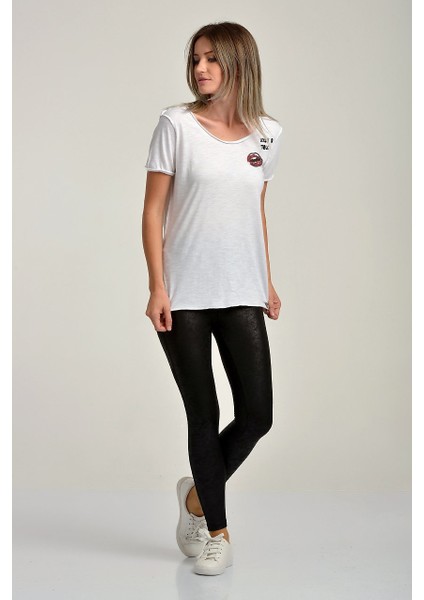 Kıss & Tell Nakışlı, Flamlı, Kısa Kol T-Shirt Beyaz - S fiyatları