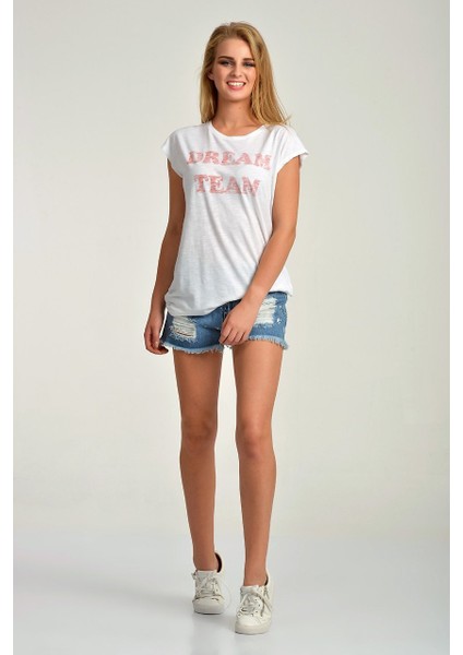 Dream Team Baskılı Flamlı Düşük Kısa Kol T-Shirt Beyaz - Xs fiyatları