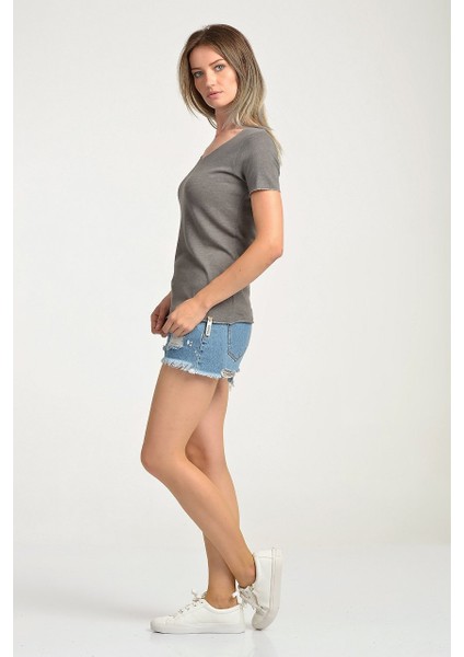 Sim Dikiş Süslemeli Kısa Kol T-Shirt Gri - Xs modelleri