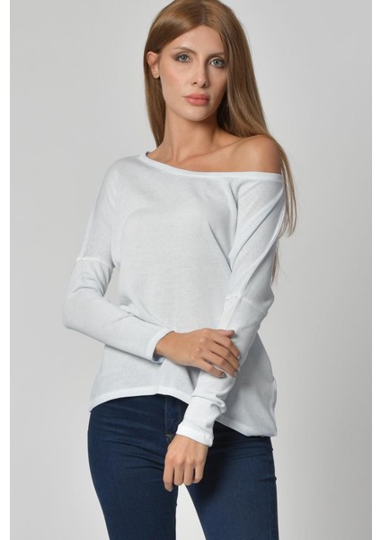 Yuvarlak Yaka Uzun Kol Tişört - Buz Mavisi Buz Grisi - L