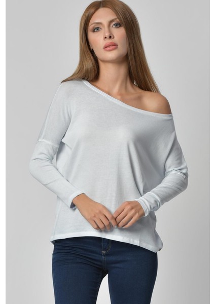 Yuvarlak Yaka Uzun Kol Tişört - Buz Mavisi Buz Grisi - L modelleri