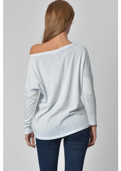 Yuvarlak Yaka Uzun Kol Tişört - Buz Mavisi Buz Grisi - L indirimleri