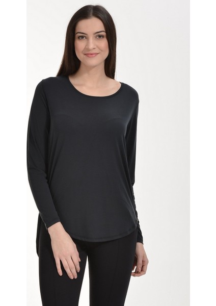 Dokuma Detaylı Modal Tişört - Antrasit Antrasit - Xs