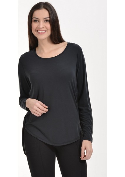 Dokuma Detaylı Modal Tişört - Antrasit Antrasit - Xs fırsatları