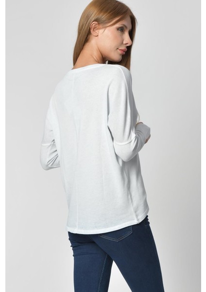 V Yaka Uzun Kol Tişört - Buz Mavisi Buz Mavisi - M indirimleri