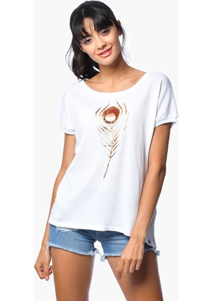 Ul Tüy Baskılı Kısa Kollu T-Shirt - Beyaz Beyaz - S