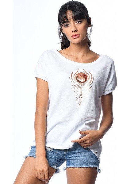 Ul Tüy Baskılı Kısa Kollu T-Shirt - Beyaz Beyaz - S modelleri
