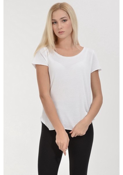 Soft Triko Görünümlü Kısa Kol T-Shirt - Beyaz Beyaz - S