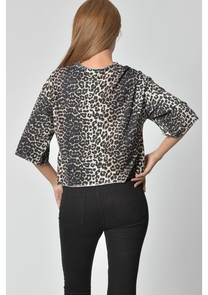 Leopar Desen Tişört - Vizon Vizon - Xs