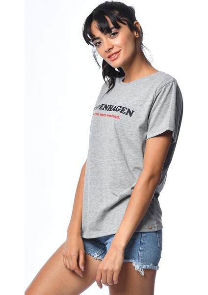 Baskılı Kısa Kollu T-Shirt - Grimelanj Gri Melanj - S indirimleri