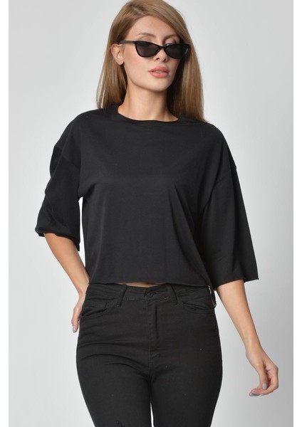 Bisiklet Yaka Tişört - Siyah Siyah - S