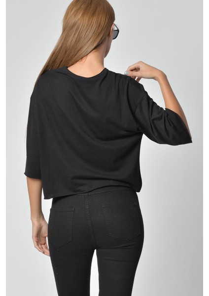 Bisiklet Yaka Tişört - Siyah Siyah - S modelleri