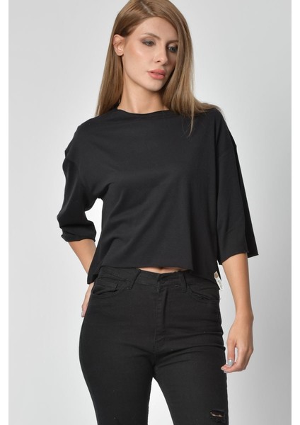 Bisiklet Yaka Tişört - Siyah Siyah - S fırsatları