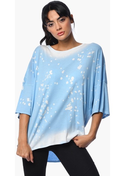 Sprey Baskı Sırtı Çapraz T-Shirt - Mavi Batik Mavi - S
