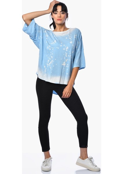 Sprey Baskı Sırtı Çapraz T-Shirt - Mavi Batik Mavi - S fiyatları