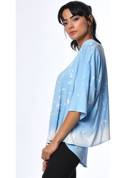 Sprey Baskı Sırtı Çapraz T-Shirt - Mavi Batik Mavi - S modelleri