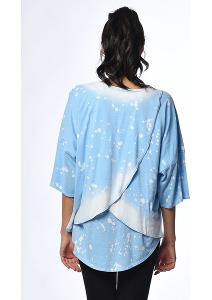 Sprey Baskı Sırtı Çapraz T-Shirt - Mavi Batik Mavi - S indirimleri