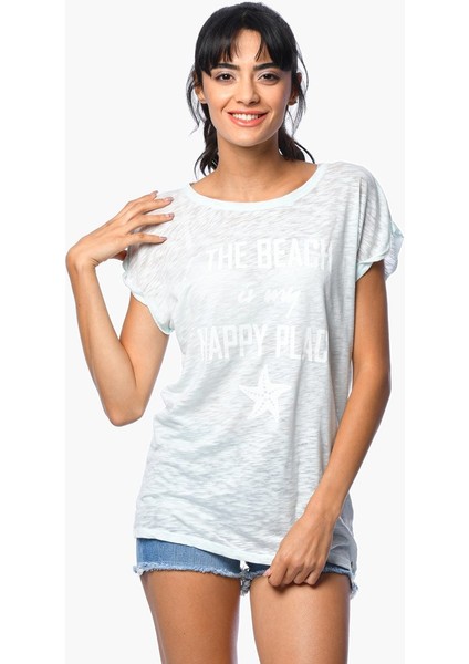 Baskılı Kısa Kollu Flamlı T-Shirt - Mint Mint - M