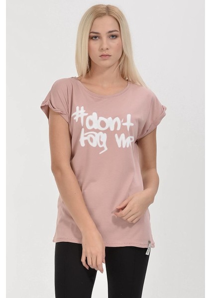 #don't Tag Me Baskılı Kısa Kol T-Shirt - Pudra Pudra - M