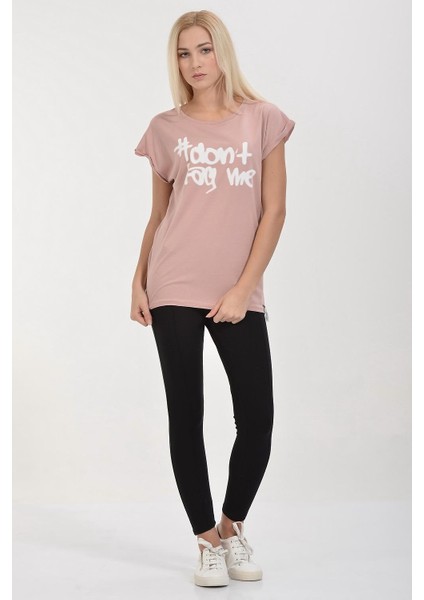 #don't Tag Me Baskılı Kısa Kol T-Shirt - Pudra Pudra - M