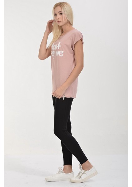 #don't Tag Me Baskılı Kısa Kol T-Shirt - Pudra Pudra - M