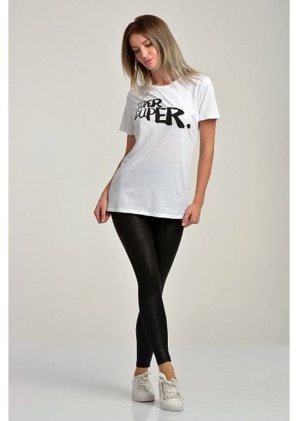 Baskılı Kısa Kol T-Shirt Beyaz - Xs