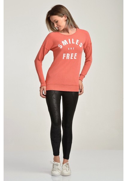 Smiles Are Free Baskılı Sweat Mercan - M fiyatları