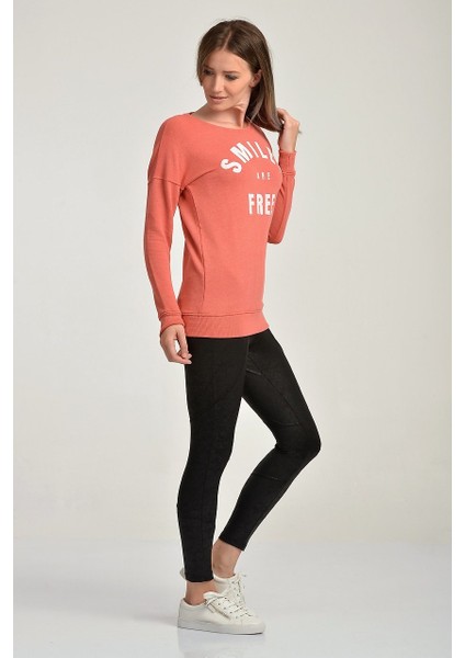 Smiles Are Free Baskılı Sweat Mercan - M fırsatları