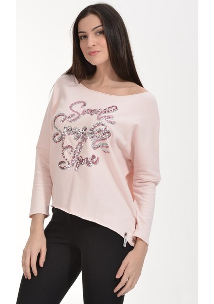 Cotton Candy Pul Işlemeli Sweatshirt - Pembe Pembe - M