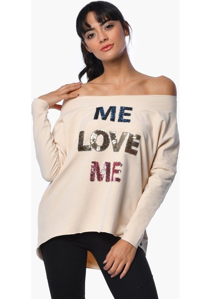 Önü Pul Baskılı Sweatshirt - Deve Tüyü Deve Tüyü - Xs