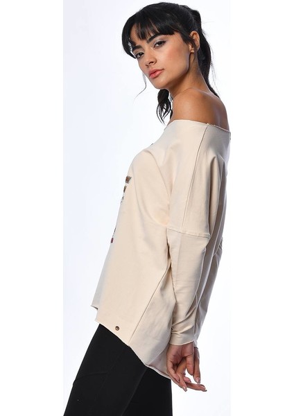 Önü Pul Baskılı Sweatshirt - Deve Tüyü Deve Tüyü - Xs fırsatları