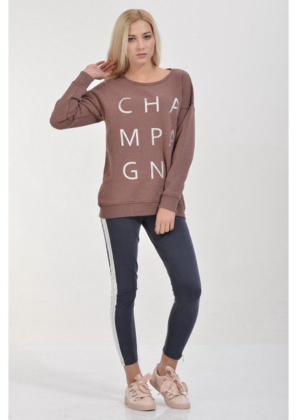 Cotton Candy Champagne Gümüş Baskılı Sweatshirt - Kızıl Melanj Kızıl Melanj - Xs