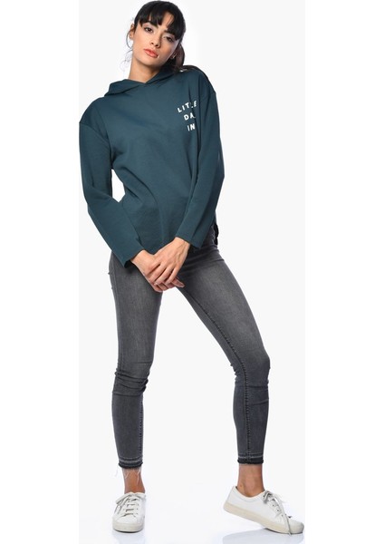 Kabşonlu Baskılı Sweatshirt - Yeşil Yeşil - Xs fiyatları