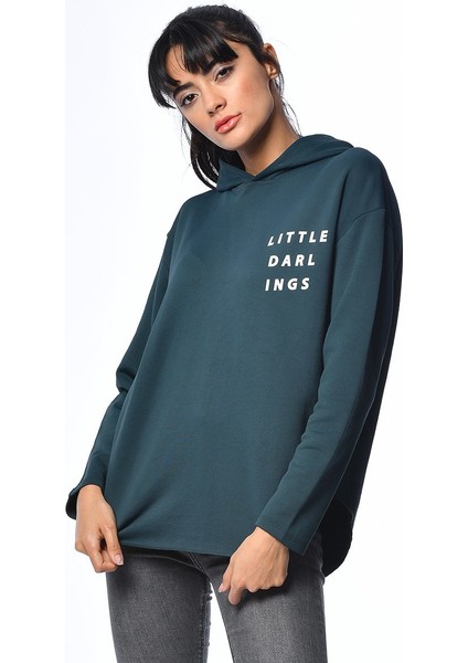 Kabşonlu Baskılı Sweatshirt - Yeşil Yeşil - Xs modelleri