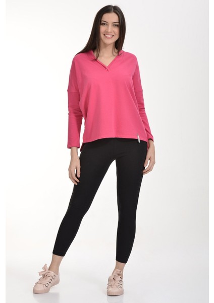 Yaka Detaylı Geniş Kesim Sweatshirt - Fuşya Fuşya - Xs fiyatları