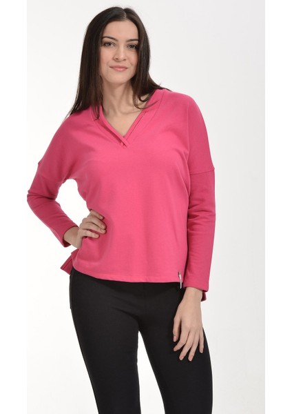 Yaka Detaylı Geniş Kesim Sweatshirt - Fuşya Fuşya - Xs modelleri