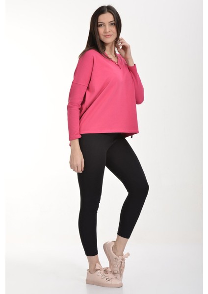Yaka Detaylı Geniş Kesim Sweatshirt - Fuşya Fuşya - Xs fırsatları