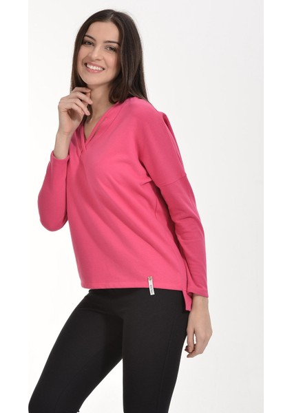 Yaka Detaylı Geniş Kesim Sweatshirt - Fuşya Fuşya - Xs indirimleri