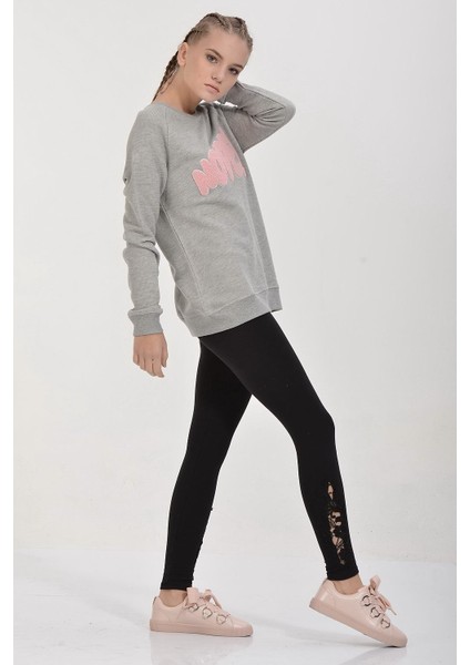 Cotton Candy Nope Kabartmalı Sweatshirt - Gri Melanj Gri Melanj - L